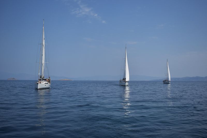 yachts sailing in formation
